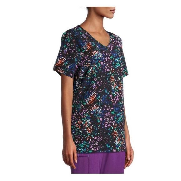 ScrubStar Time for Texture Black Purple Green Scrub Top NEW WITH TAG Size Medium - Picture 7 of 8